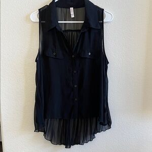Xhilaration Black Sleeveless Chiffon Button-Front Blouse